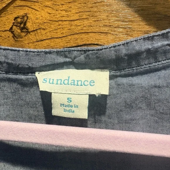 SUNDANCE Chambray Tiered Long Sleeve Tassel Top - Picture 3 of 9